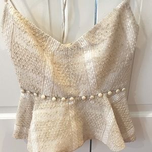 Prabal Gurung strappy peplum off white top with button accents